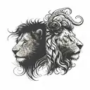 left half lion head, right half lamb head , split image  tattoo design idea
