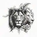 left half lion head, right half lamb head , split image  tattoo design idea