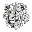 left half lion face, right half lamb face, split image  tattoo design idea