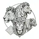 left half lion face, right half lamb face, split image  tattoo design idea