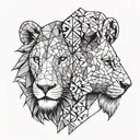 left half lion face, right half lamb face, split image  tattoo design idea