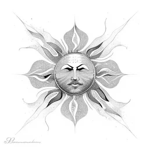 wave with sun and sand dollar tattoo design idea