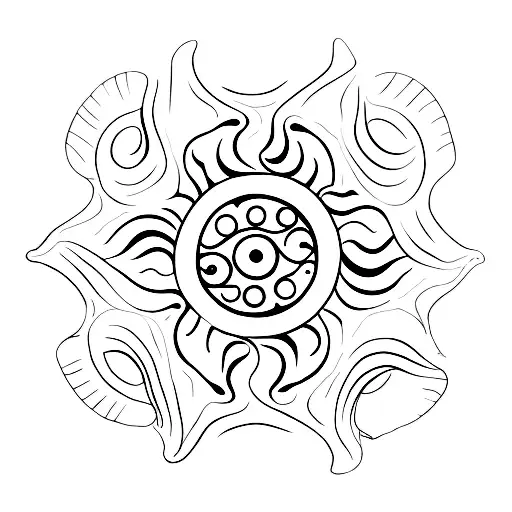 wave with sun and sand dollar tattoo design idea