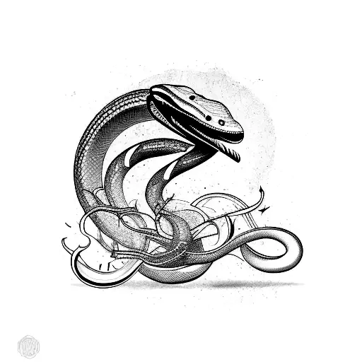 cobra traço fino preta movimento  tattoo design idea