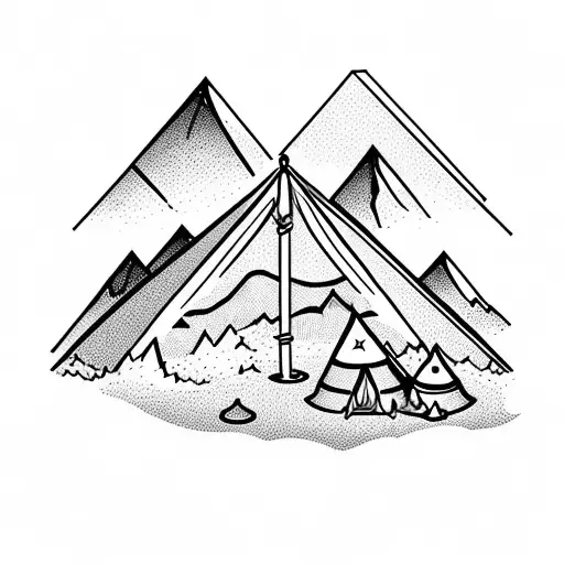 mountain, tent, couple, bonfire, stars tattoo design idea