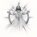 Jesus waiting at the gates of heaven with open arms tattoo design idea
