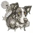 steampunk inspired tattoo of a black and white Labrador retriever mixed with a border collie tattoo design idea