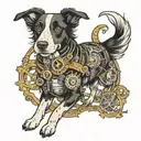 steampunk inspired tattoo of a black and white Labrador retriever mixed with a border collie tattoo design idea