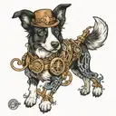 steampunk inspired tattoo of a black and white Labrador retriever mixed with a border collie tattoo design idea