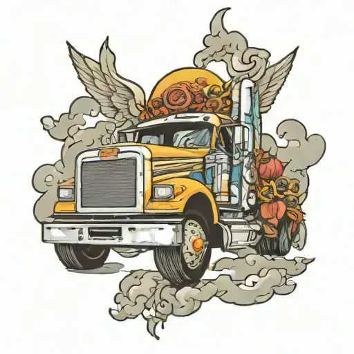 semi truck driving into heaven gates tattoo design idea