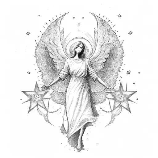 An angel reaching for 3 stars tattoo design idea