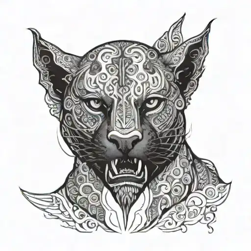 a front-face black phanter with an intimidating and serious looking tattoo design idea