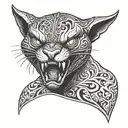 a front-faced black phanter with an intimidating looking tattoo design idea