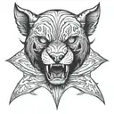 a front-faced black phanter with an intimidating looking tattoo design idea