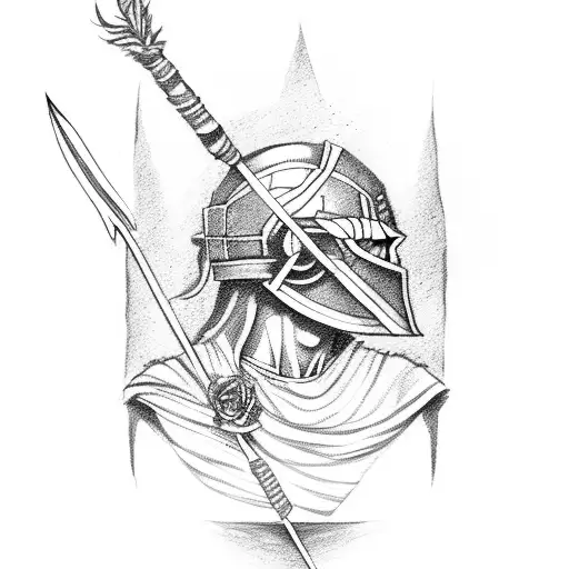 spartan with rose with arrow tattoo design idea