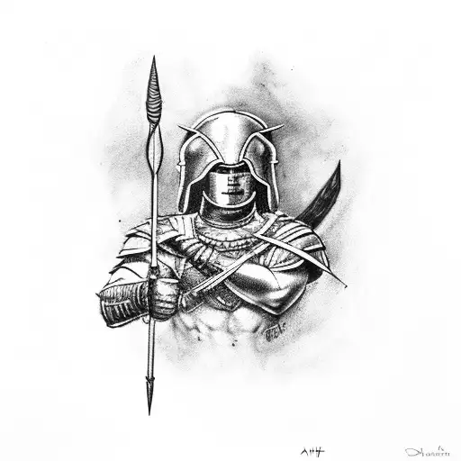 spartan with rose with arrow tattoo design idea