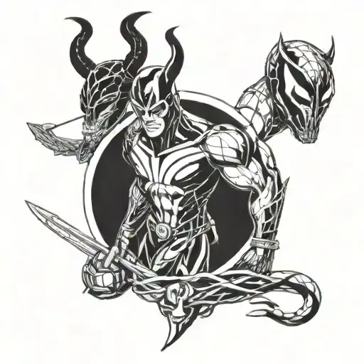 loki ,deadpool and venom tattoo design idea