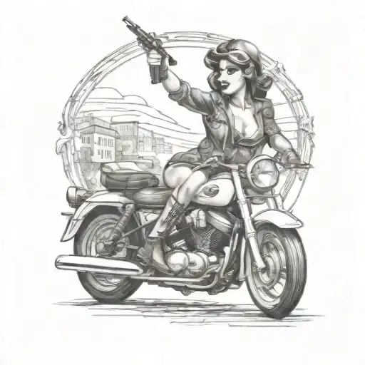 pinup girl riding a motorcycle  tattoo design idea