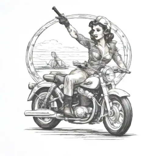 pinup girl riding a motorcycle  tattoo design idea