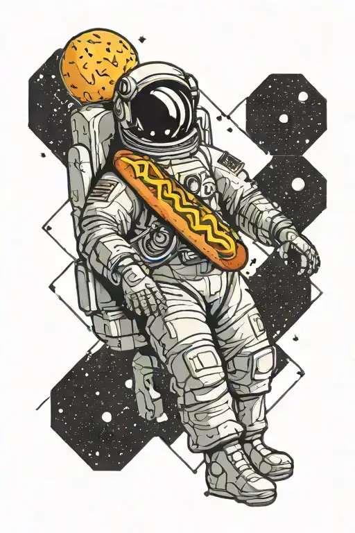 hot dog astronaut floating in space tattoo design idea