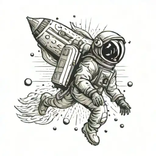 astronaut hot dog with jet pack howling tattoo design idea