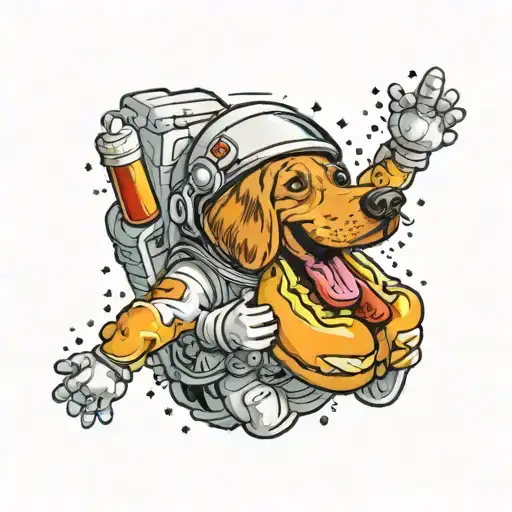 hot dog astronaut with a jet pack howling tattoo design idea