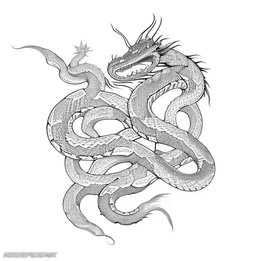 Serpent wrapped around dragon tattoo design idea