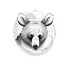 A bear and a deer drinking from a tranquil river in the wilderness tattoo design idea