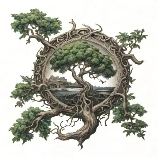 Tree of Life mirrored on a broom, Tree of Death. tattoo design idea