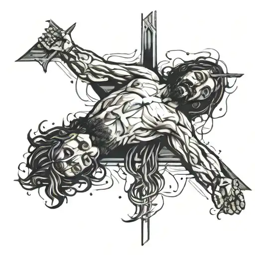 crucified jesus christ upside down black tears  tattoo design idea