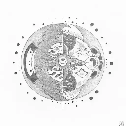 sun and moon infused into the yin and Yang  tattoo design idea