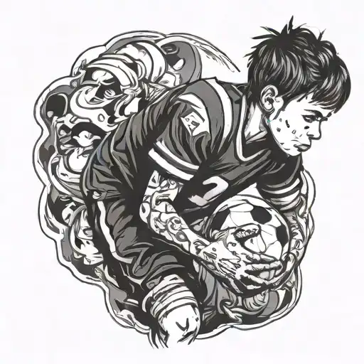 little boy wearing football jersey alone tattoo design idea