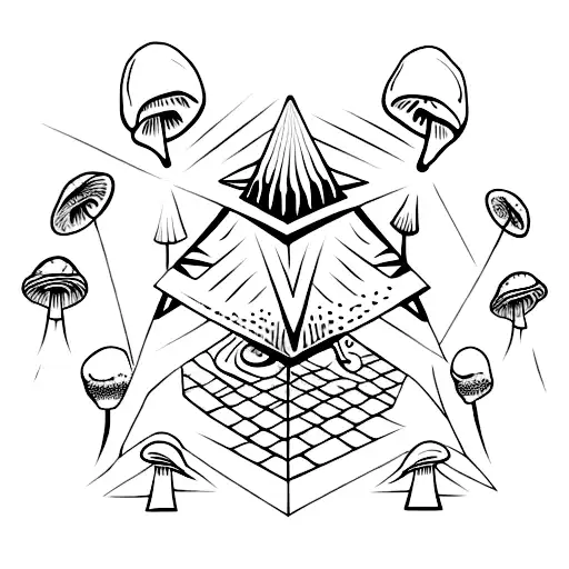 Mushroom spores forming a pyramid shape tattoo design idea