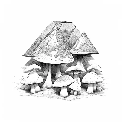Mushroom spores forming a pyramid shape tattoo design idea