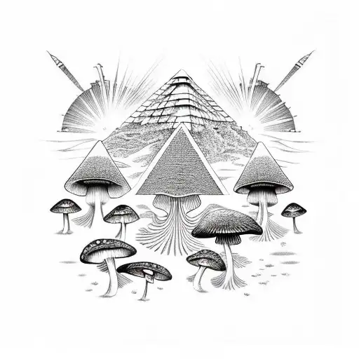 Mushroom spores forming a pyramid shape tattoo design idea