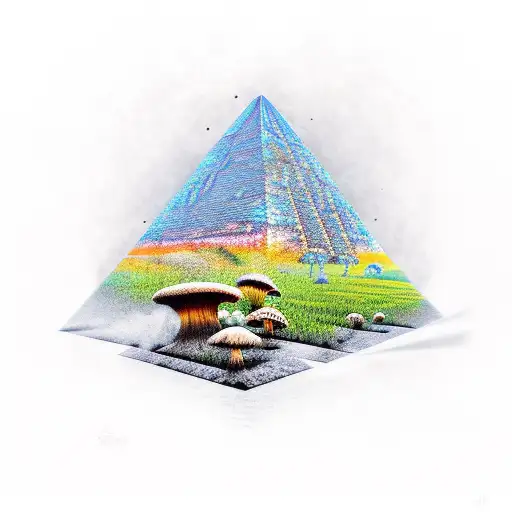 Mushroom spores forming a pyramid shape tattoo design idea