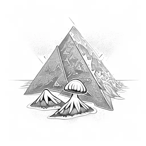 Mushroom spores forming a pyramid shape tattoo design idea