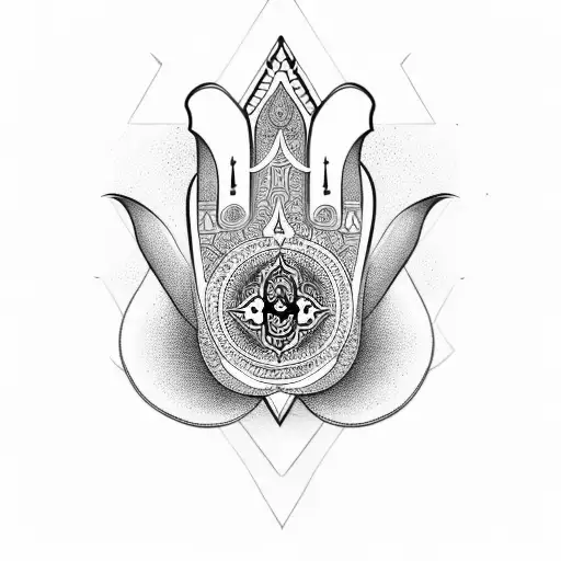 Hamsa symbol with Lotus Flower and the hamsa prayer tattoo design idea