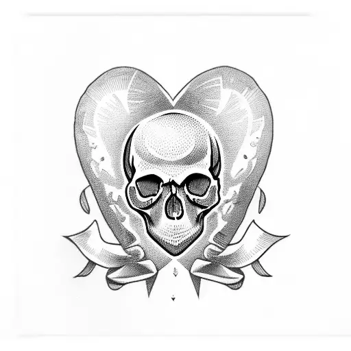 skull with heart eyes  tattoo design idea