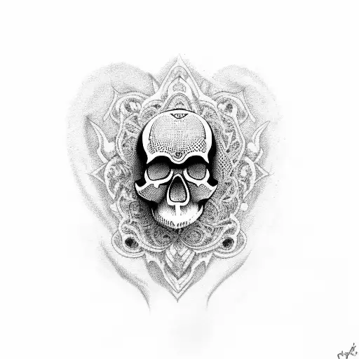 skull with heart eyes tattoo design idea