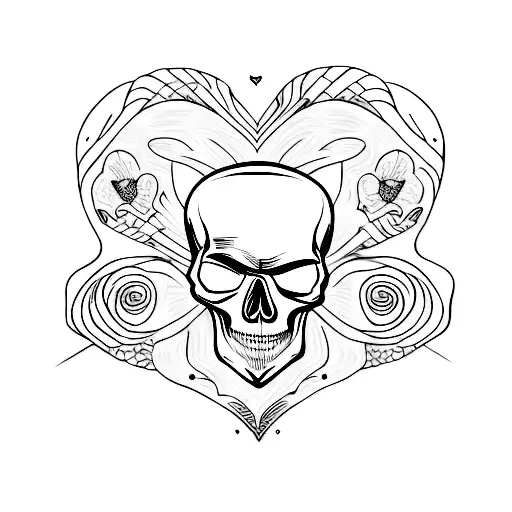 skull with heart eyes tattoo design idea