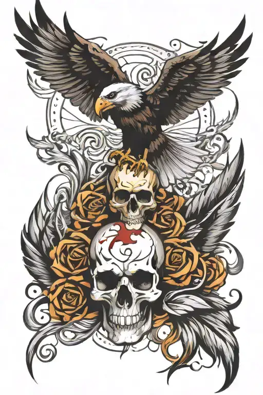 skull eagle wings tattoo design idea