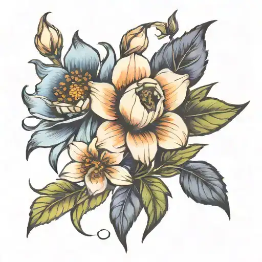 February flower connected with April flower and march flower with stems tattoo design idea