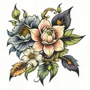 February flower connected with April flower and march flower tattoo design idea