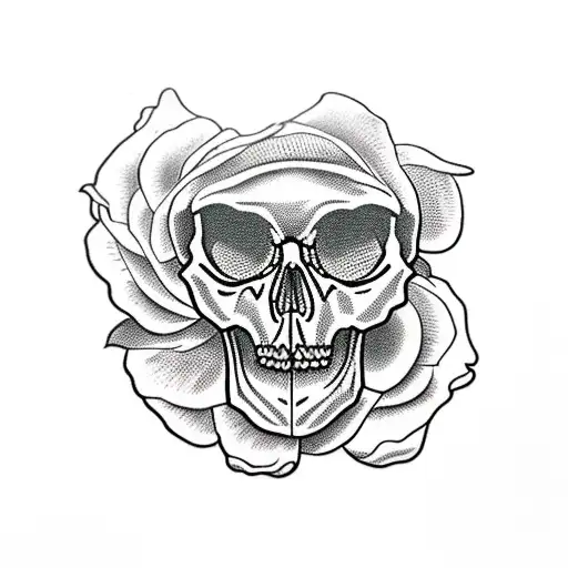 Skull without a jaw and with a five point crown and peony flowers that are still buds or only partially blossomed  tattoo design idea