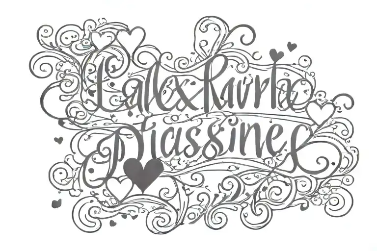 script font, name - Alex , prison style lining with hearts tattoo design idea