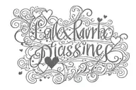 script font, name - Alex , prison style lining with hearts tattoo design idea