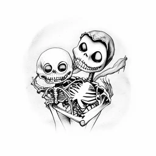sally from nightmare before christmas holding twin skeleton babies. tattoo design idea