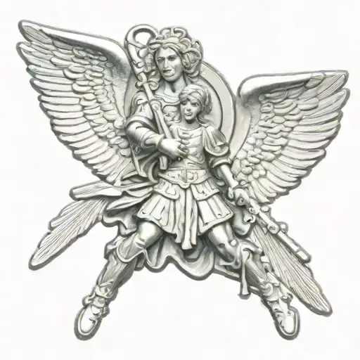 st michael archangel with dog tags hanging tattoo design idea