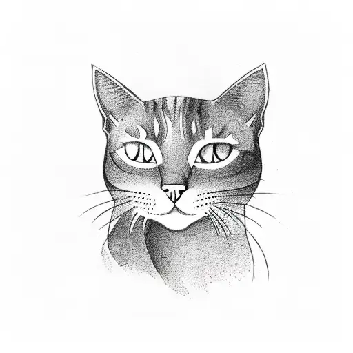 A silhouette of a cat sitting on a tree branch overlooking a moonlit forest in sketch style tattoo design idea